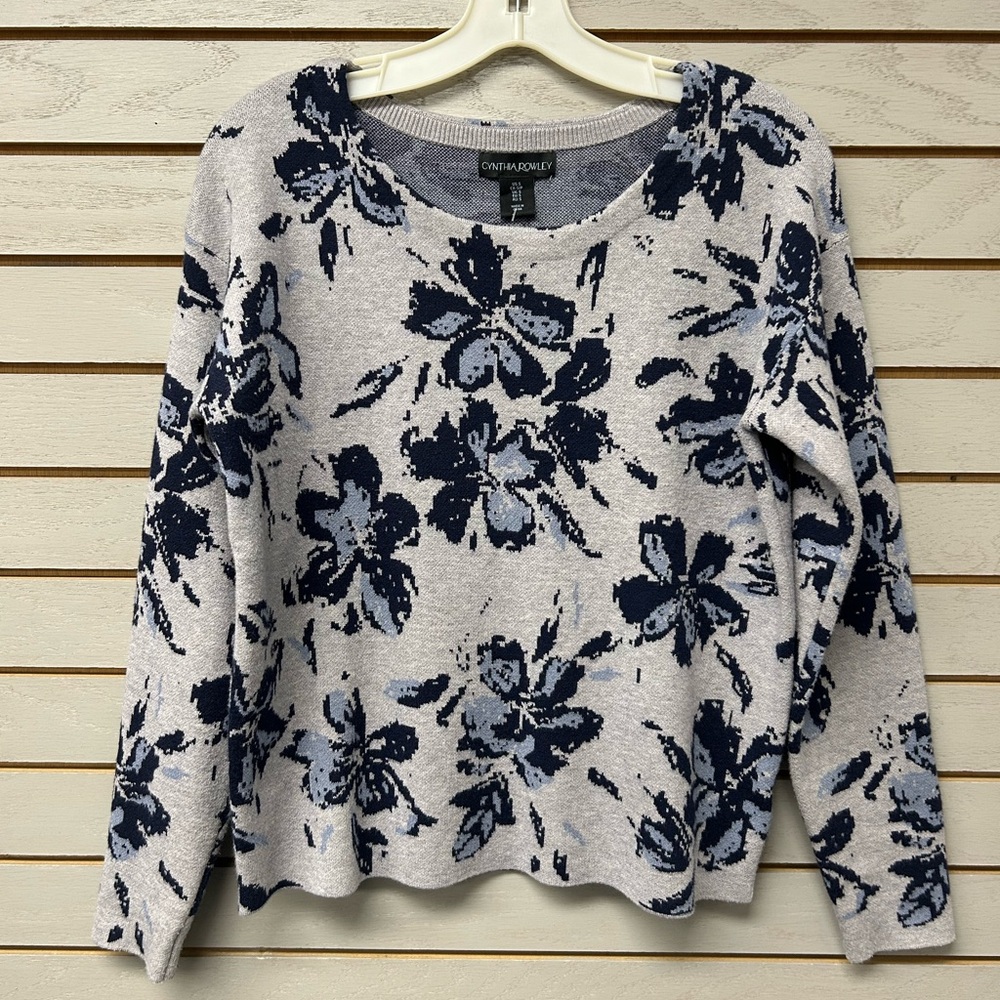 Cynthia Rowley Navy and Gray Floral Sweater